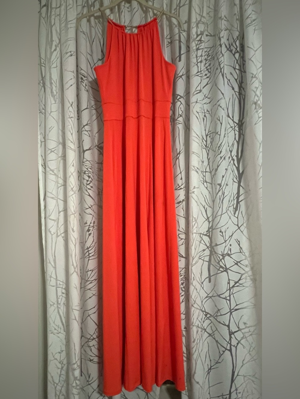 Michael Kors Coral Maxi Dress with gold chain detail